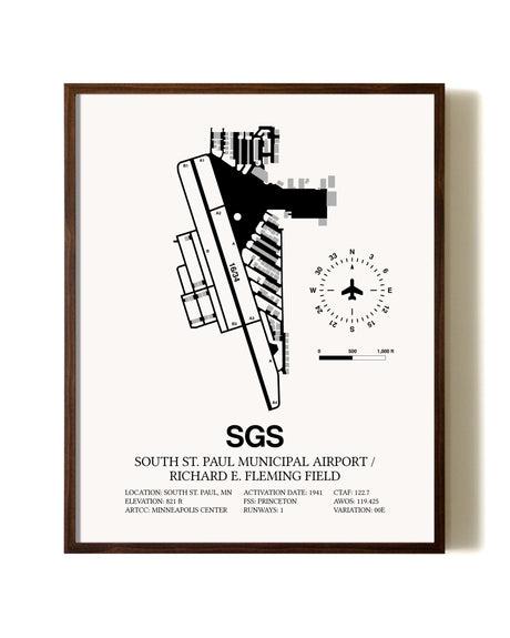South St. Paul Municipal Airport / Richard E. Fleming Field aviation print in walnut frame