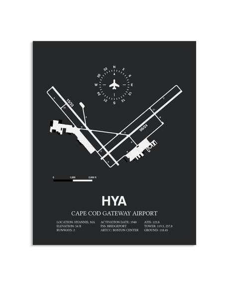 Gray Framed Cape Cod Gateway Airport layout wall art poster