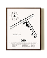 Southwest Oregon Regional Airport aviation print in walnut frame