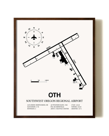 Southwest Oregon Regional Airport aviation print in walnut frame