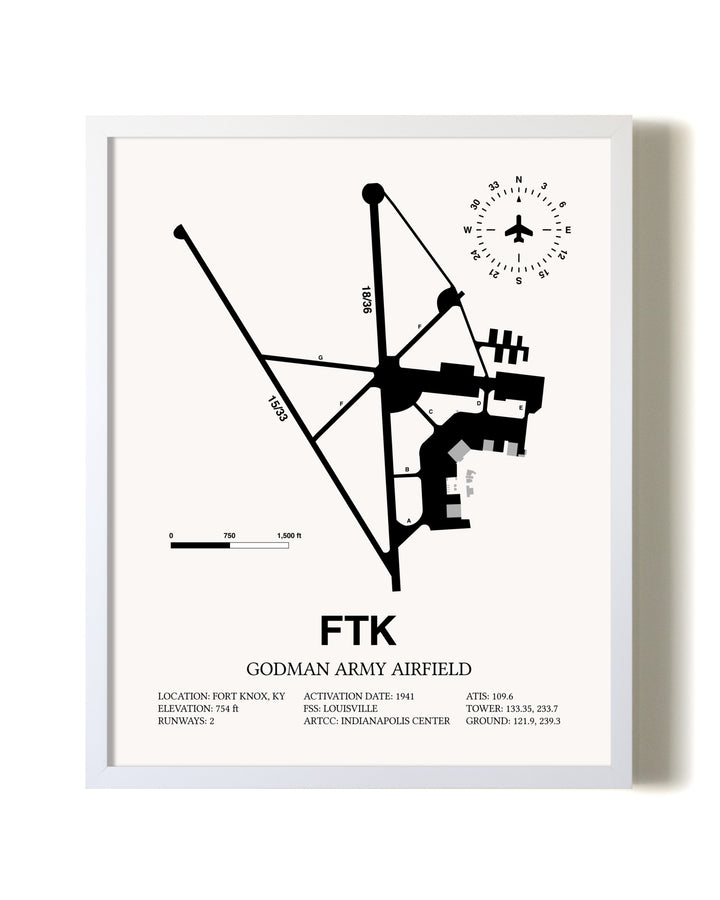Godman Army Airfield airport map poster in oak frame