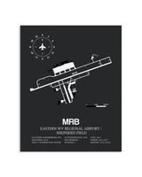 Gray Framed Eastern WV Regional Airport / Shepherd Field layout wall art poster