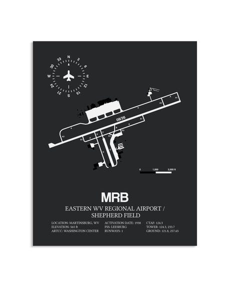 Gray Framed Eastern WV Regional Airport / Shepherd Field layout wall art poster