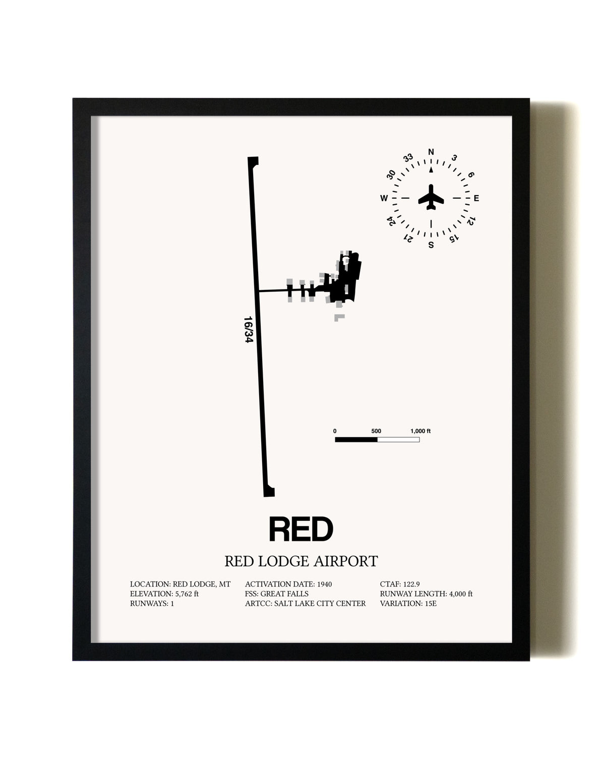 Framed Red Lodge Airport wall art poster in black frame