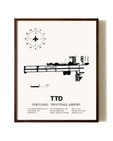 Portland-Troutdale Airport aviation print in walnut frame