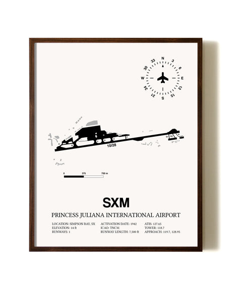 Princess Juliana International Airport aviation print in walnut frame