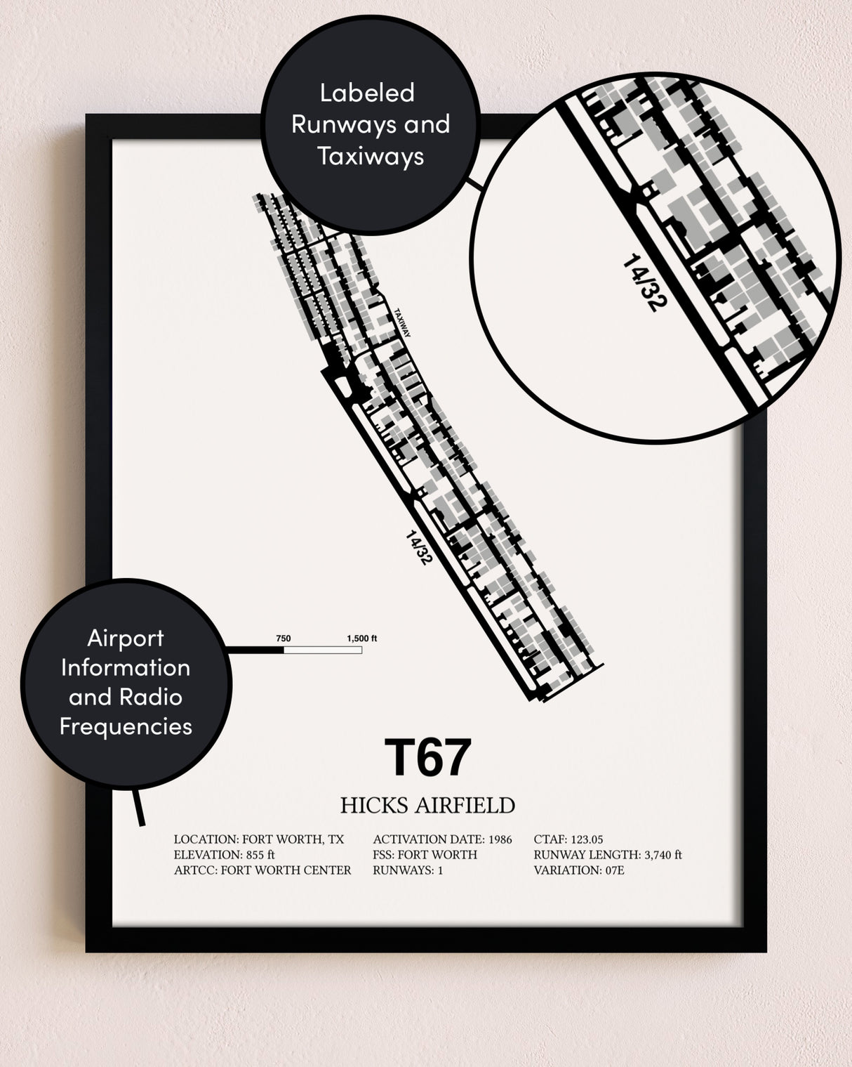Framed Hicks Airfield layout wall art poster