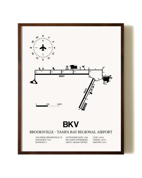 Brooksville-Tampa Bay Regional Airport aviation print in walnut frame