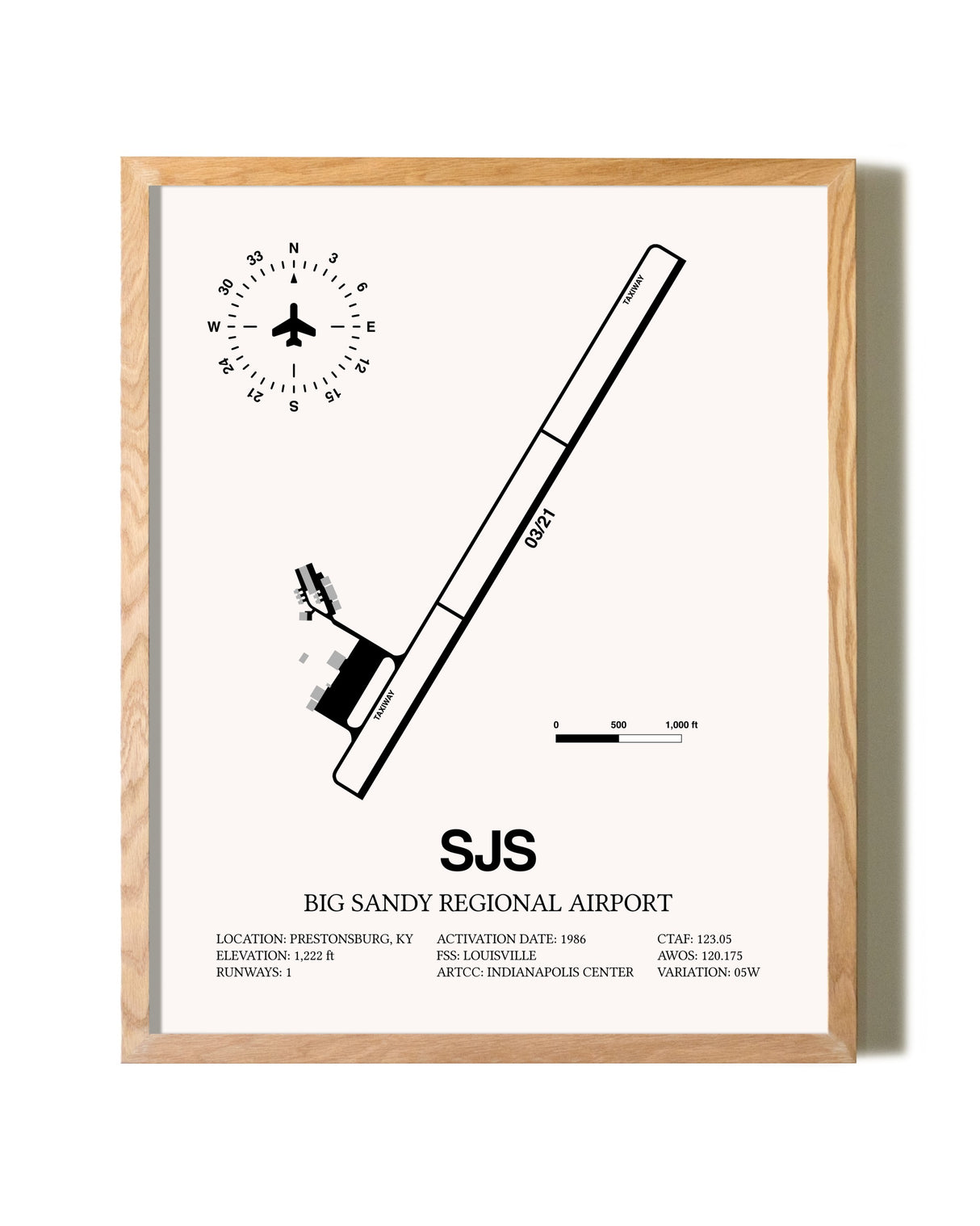 Big Sandy Regional Airport framed print in natural wood frame