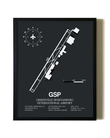 Unframed Greenville Spartanburg International Airport map print poster