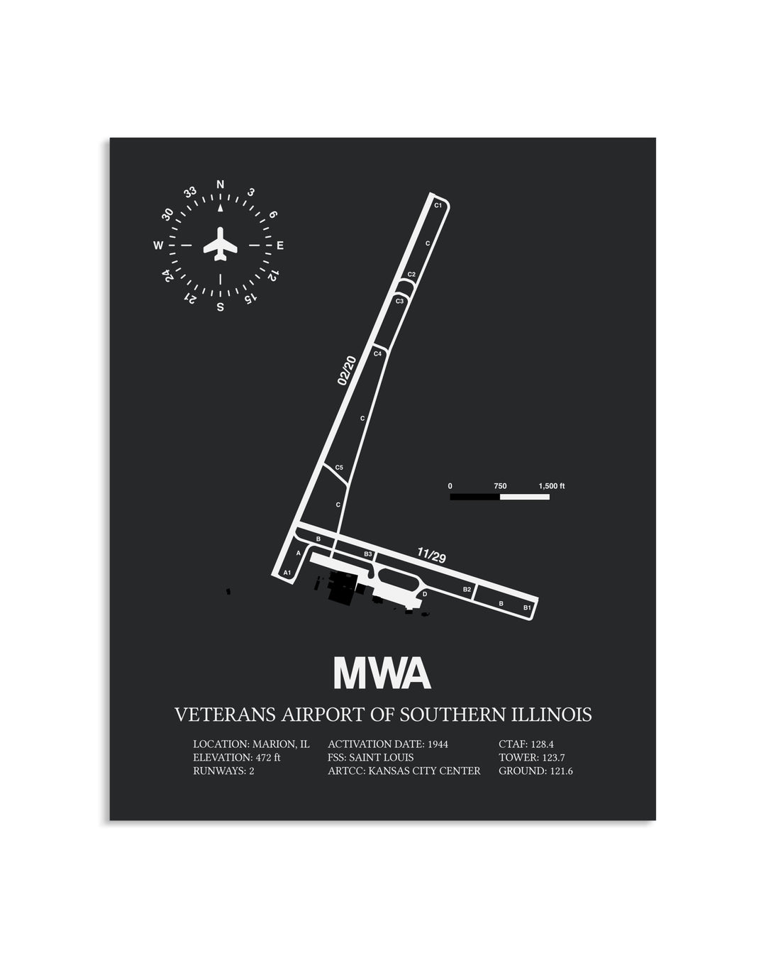 Gray Framed Veterans Airport Of Southern Illinois layout wall art poster