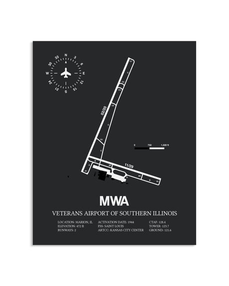 Gray Framed Veterans Airport Of Southern Illinois layout wall art poster