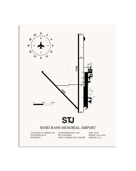 Gray Rosecrans Memorial Airport framed poster displayed in an airplane hangar