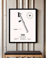 York Airport framed poster displayed in an airplane hangar