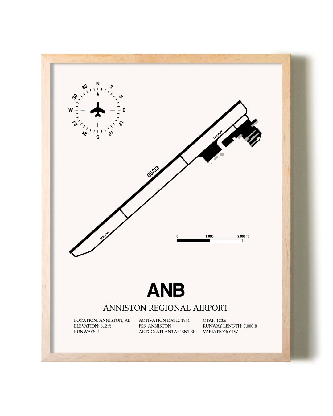 Anniston Regional Airport framed wall art in white frame