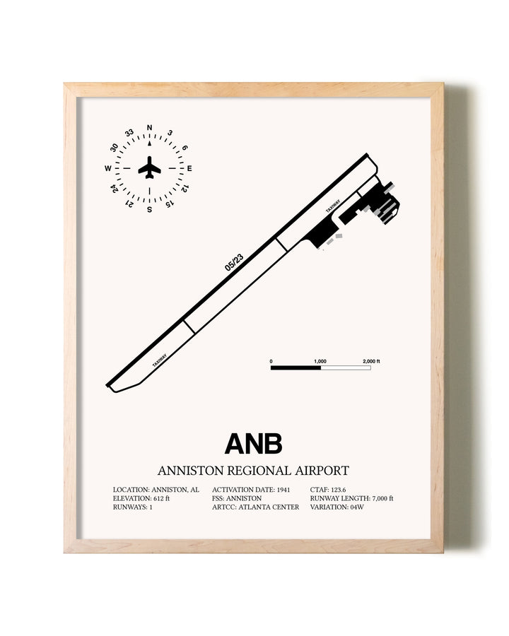 Anniston Regional Airport framed wall art in white frame