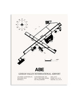 Gray Lehigh Valley International Airport framed poster displayed in an airplane hangar