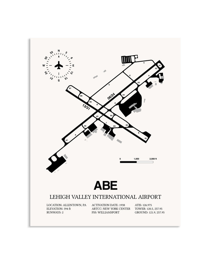 Gray Lehigh Valley International Airport framed poster displayed in an airplane hangar
