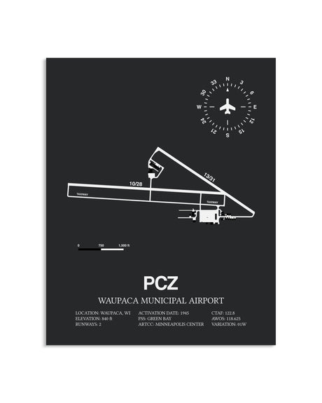 Gray Framed Waupaca Municipal Airport layout wall art poster