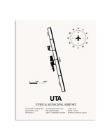 Gray Tunica Municipal Airport framed poster displayed in an airplane hangar