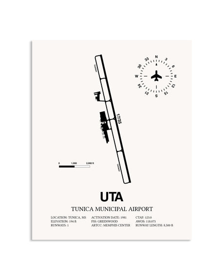 Gray Tunica Municipal Airport framed poster displayed in an airplane hangar