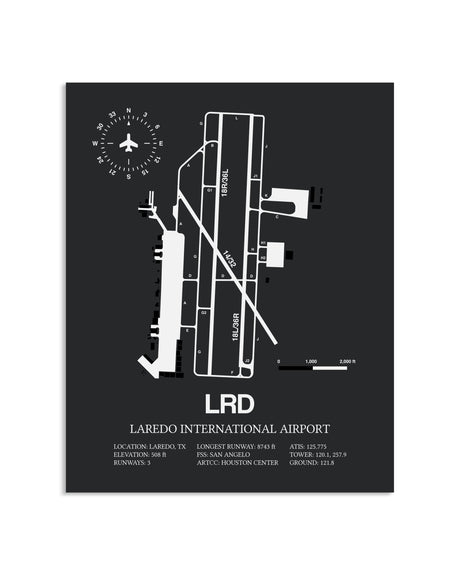 Gray Framed Laredo International Airport layout wall art poster