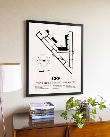Corpus Christi International Airport aviation wall décor in black wood frame