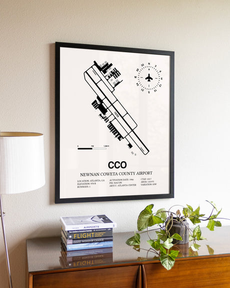 Newnan Coweta County Airport aviation wall décor in black wood frame