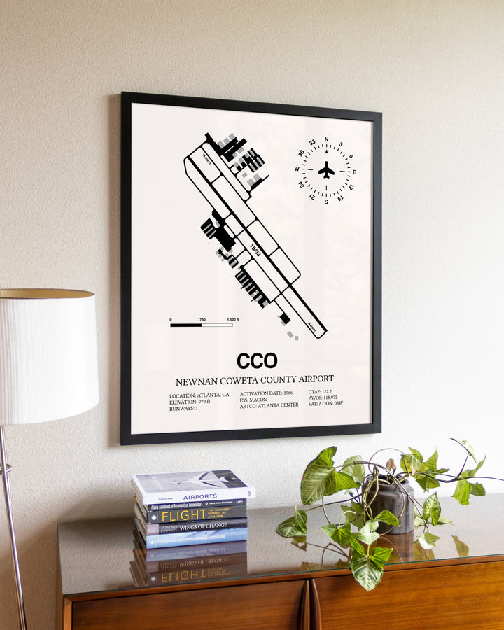 Newnan Coweta County Airport aviation wall décor in black wood frame