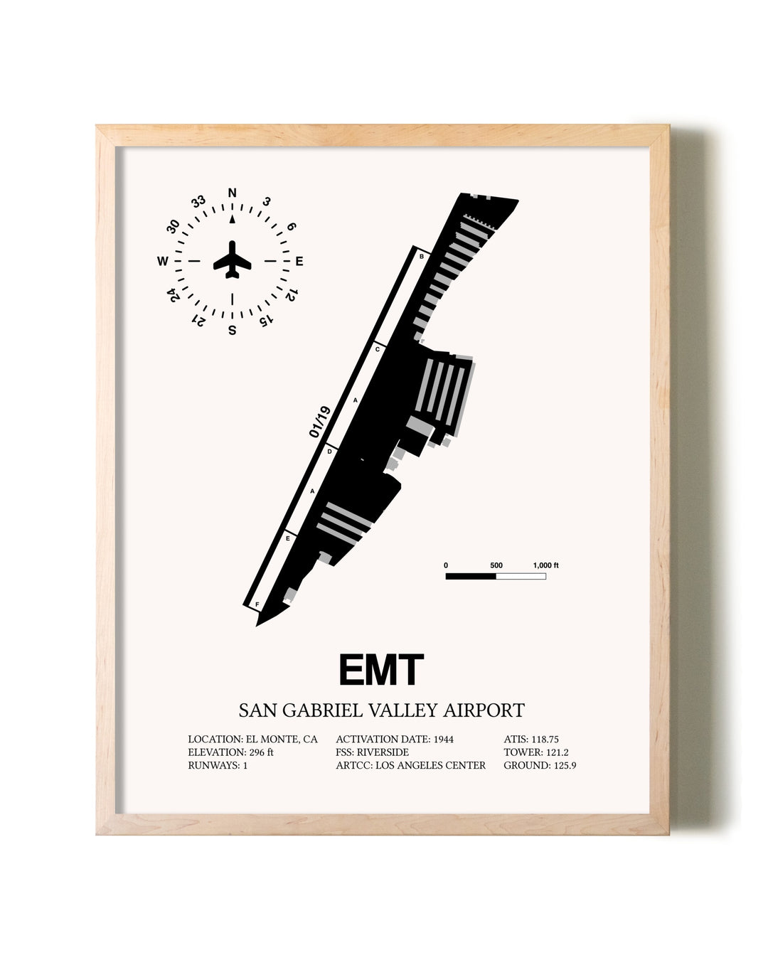 San Gabriel Valley Airport framed wall art in white frame