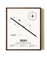Eagles Landing Airport aviation print in walnut frame
