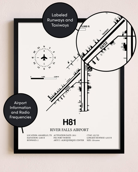Framed River Falls Airport layout wall art poster