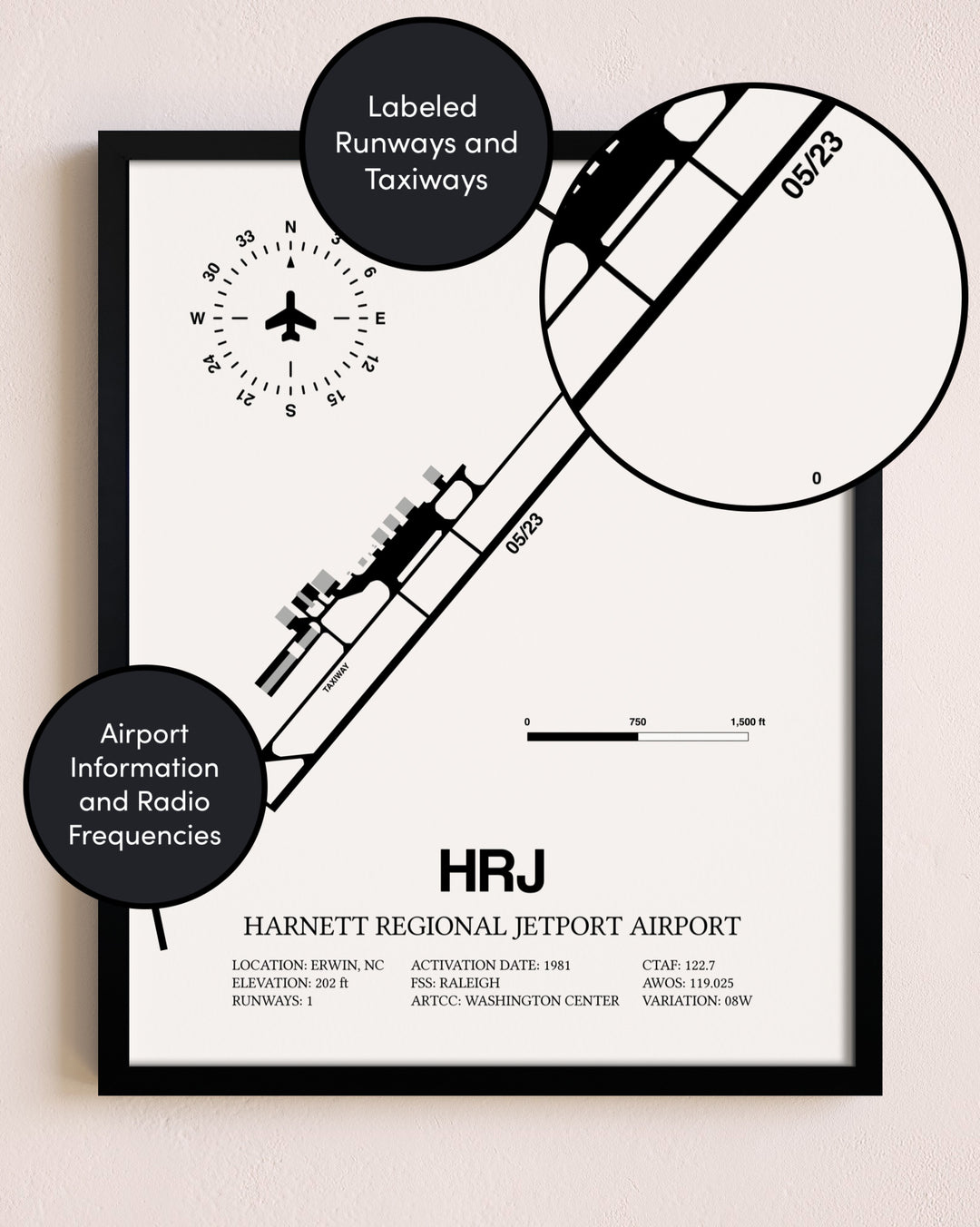 Framed Harnett Regional Jetport Airport layout wall art poster