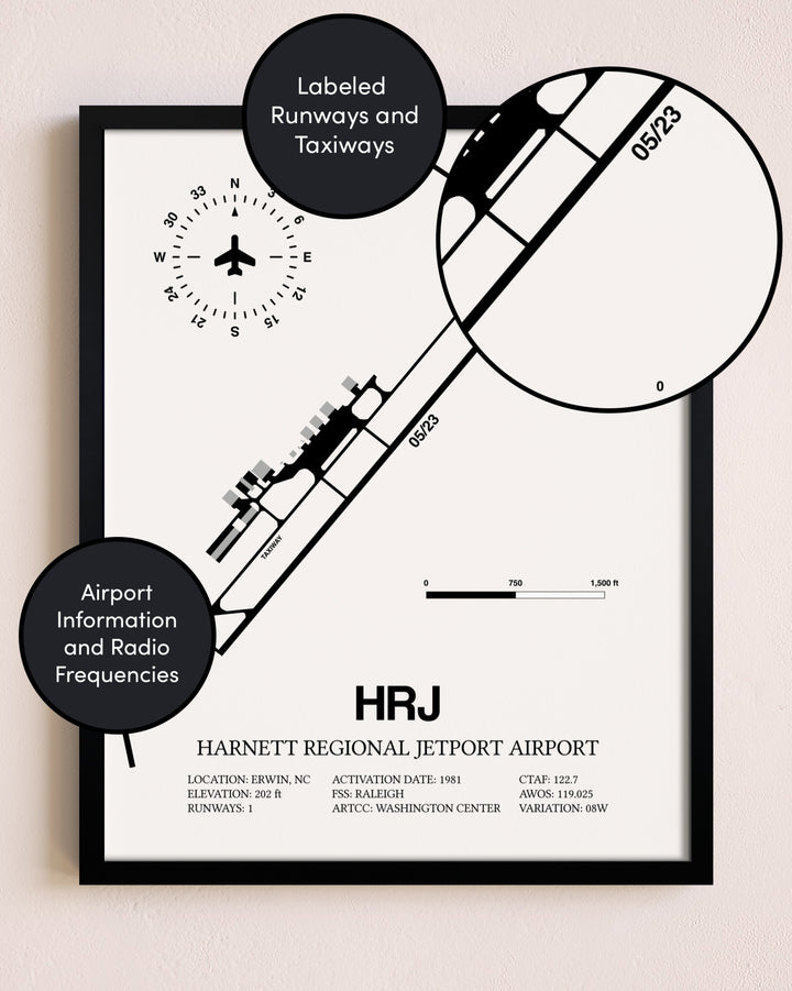 Framed Harnett Regional Jetport Airport layout wall art poster