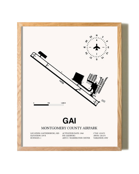Montgomery County Airpark framed print in natural wood frame