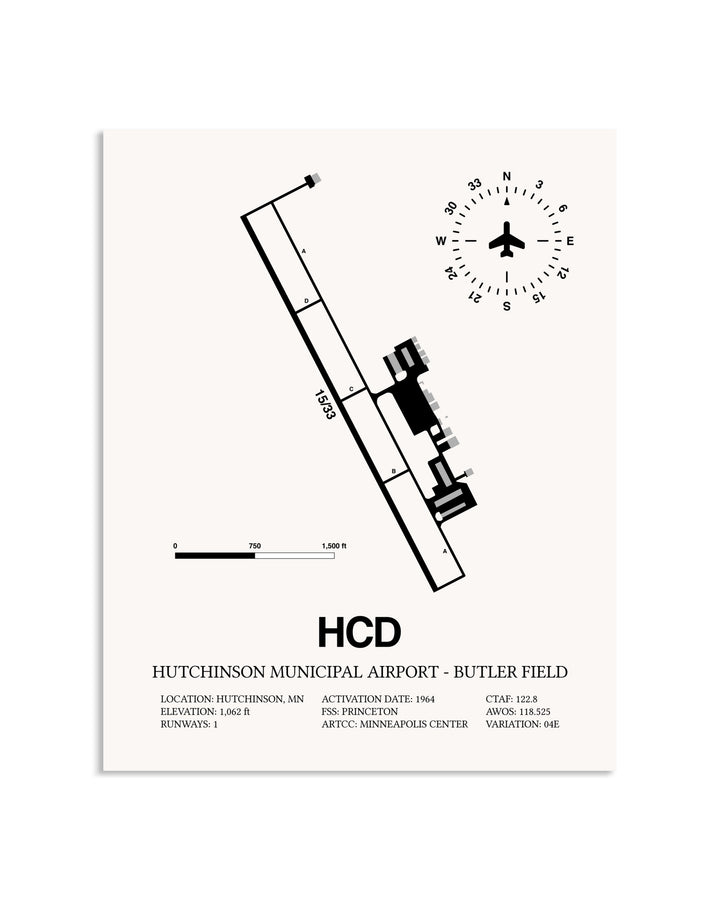 Gray Hutchinson Municipal Airport-Butler Field framed poster displayed in an airplane hangar