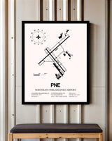 Northeast Philadelphia Airport framed poster displayed in an airplane hangar