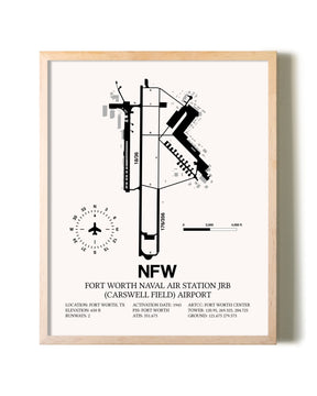 Fort Worth Naval Air Station JRB (Carswell Field) Airport framed wall art in white frame