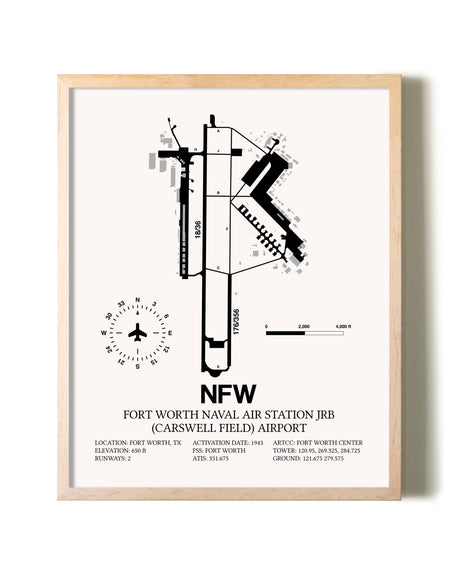 Fort Worth Naval Air Station JRB (Carswell Field) Airport framed wall art in white frame
