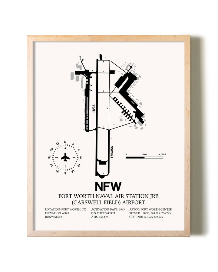 Fort Worth Naval Air Station JRB (Carswell Field) Airport framed wall art in white frame