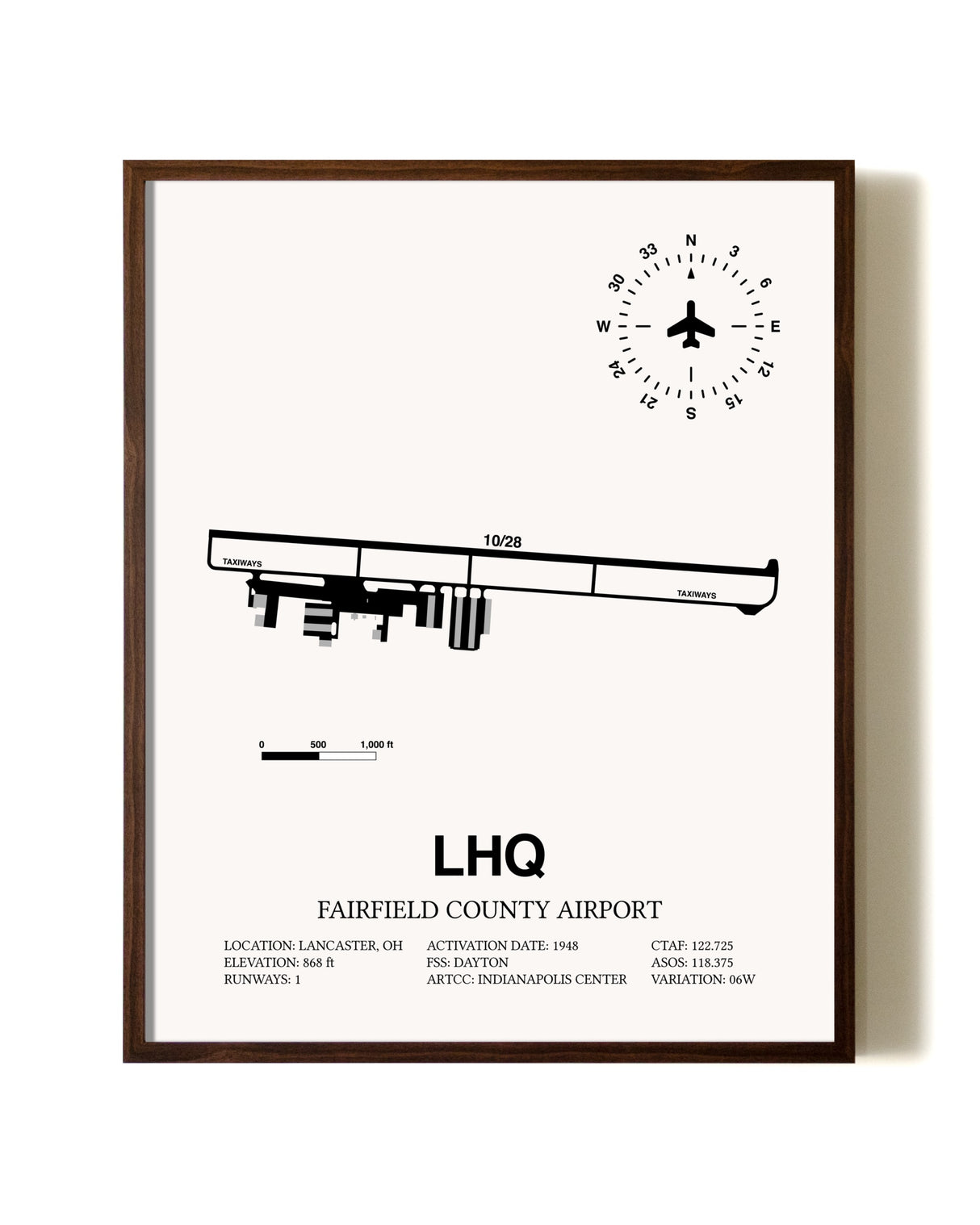 Fairfield County Airport aviation print in walnut frame