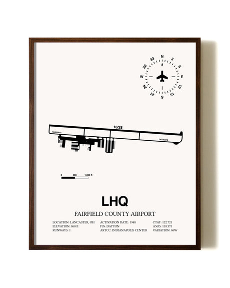 Fairfield County Airport aviation print in walnut frame
