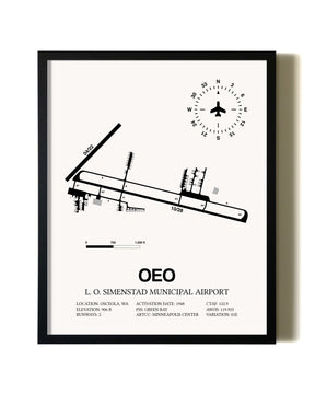Framed L. O. Simenstad Municipal Airport wall art poster in black frame