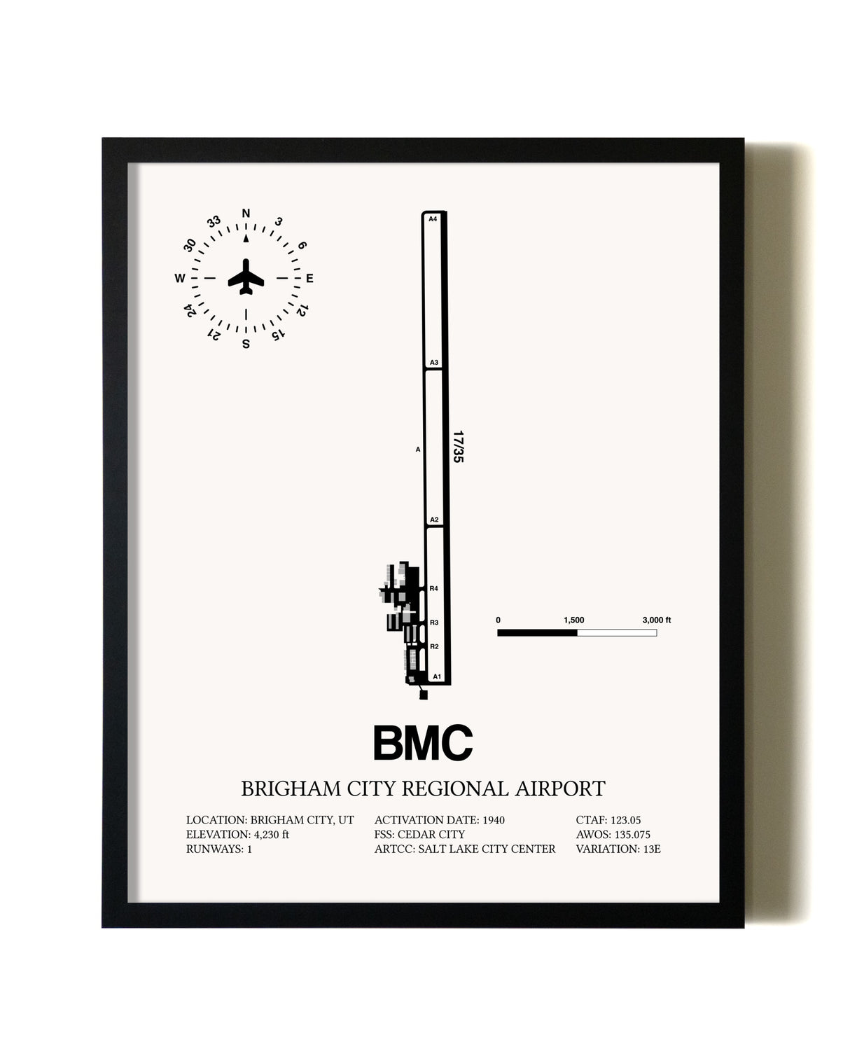 Framed Brigham City Regional Airport wall art poster in black frame