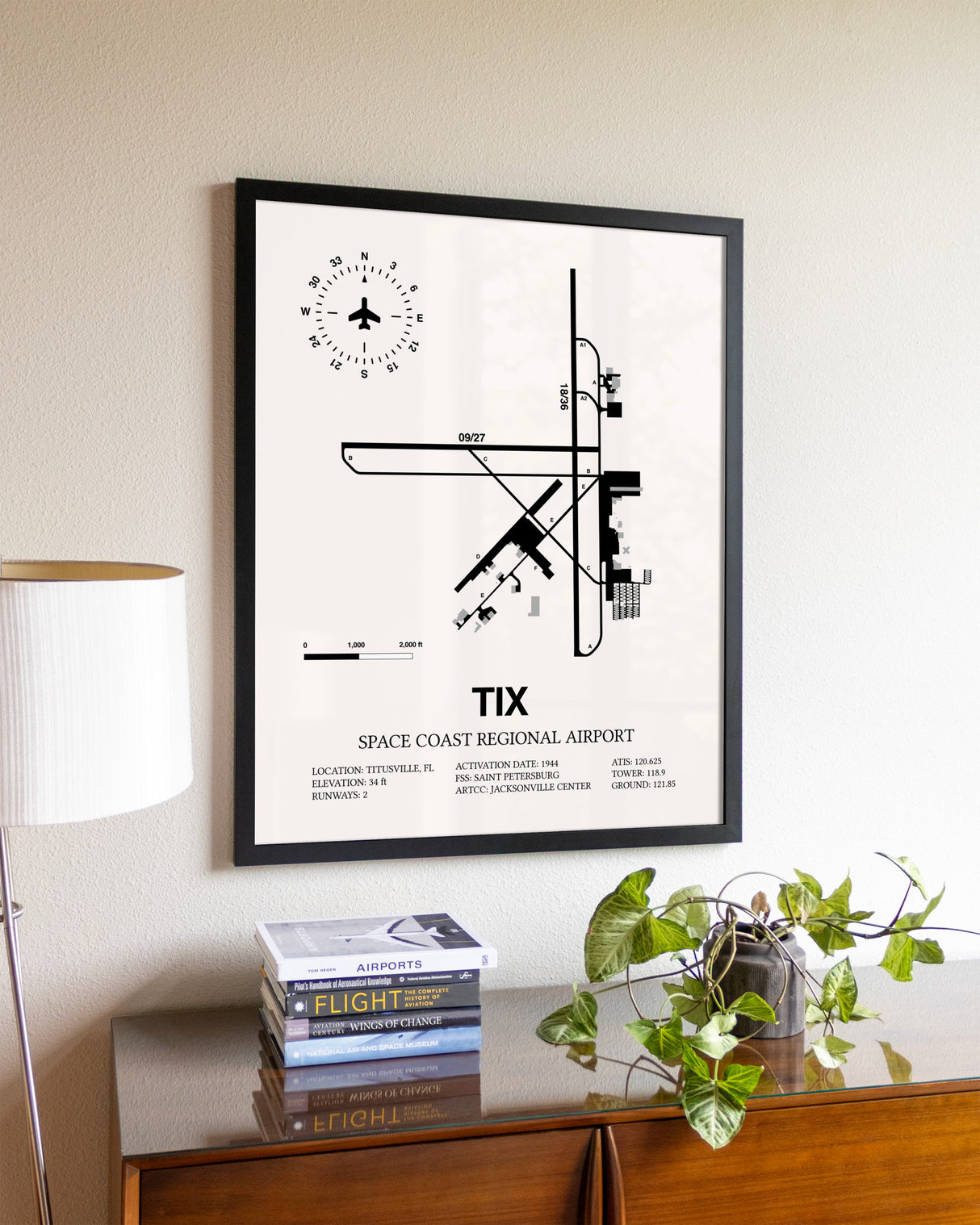 Space Coast Regional Airport aviation wall décor in black wood frame