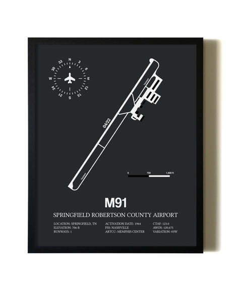Unframed Springfield Robertson County Airport map print poster