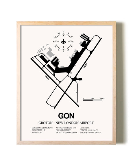 Groton-New London Airport framed wall art in white frame