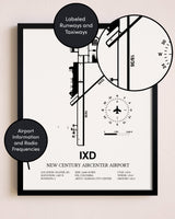 Framed New Century Aircenter Airport layout wall art poster