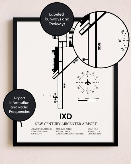 Framed New Century Aircenter Airport layout wall art poster