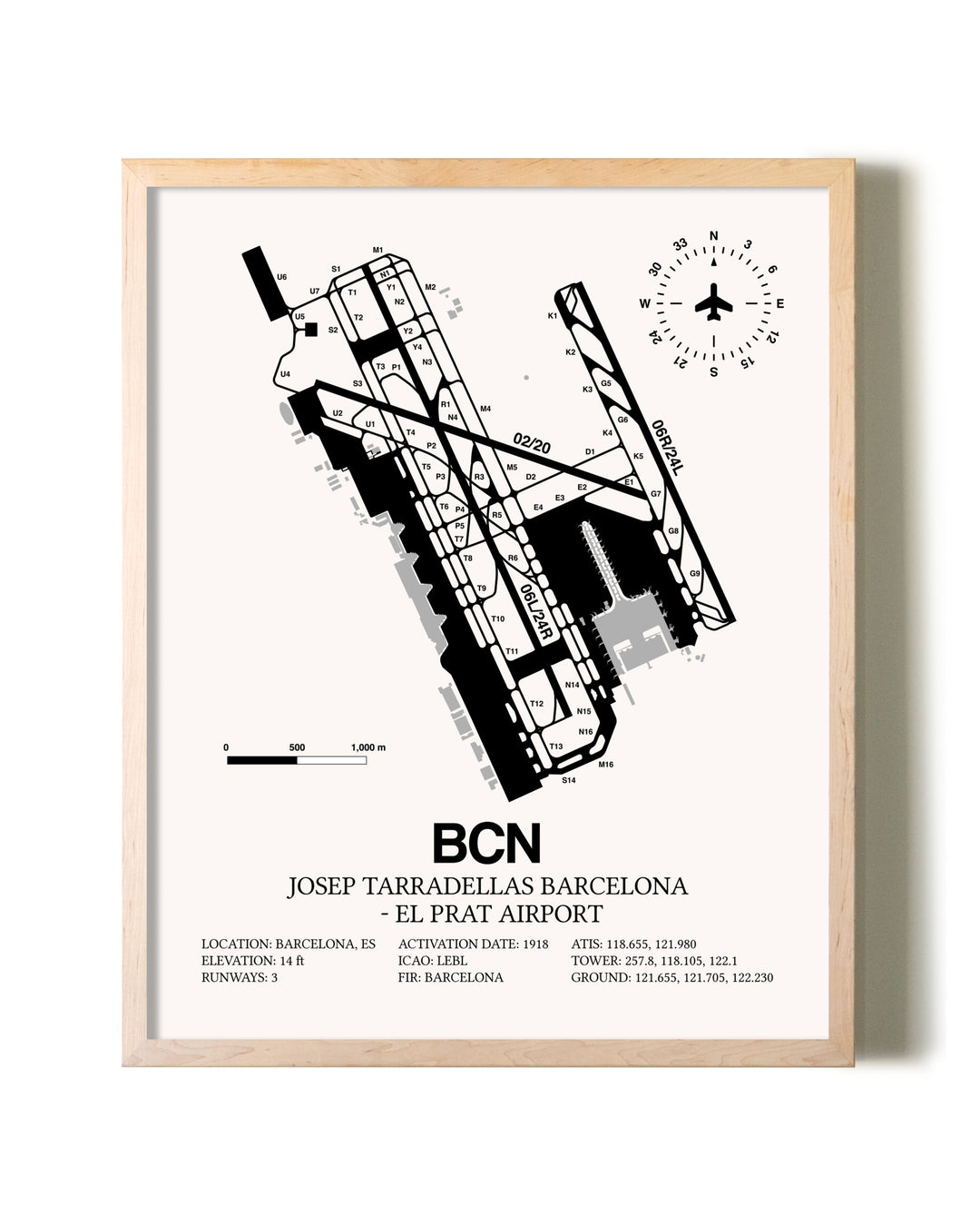 Josep Tarradellas Barcelona-El Prat Airport framed wall art in white frame